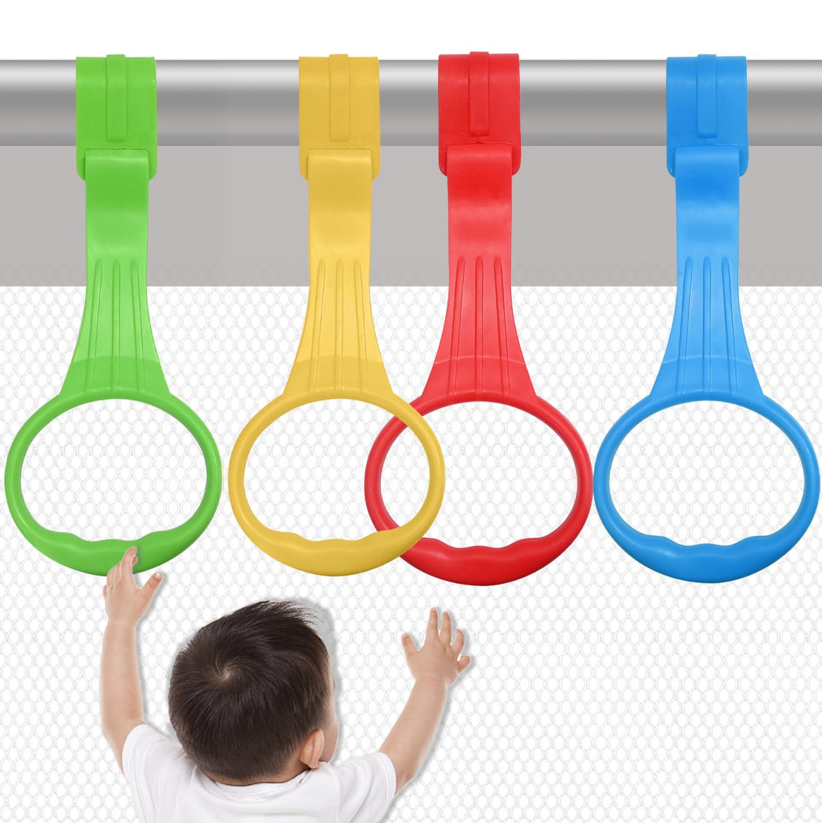 Generic pull-up ring demonstrates stand and walk support for babies