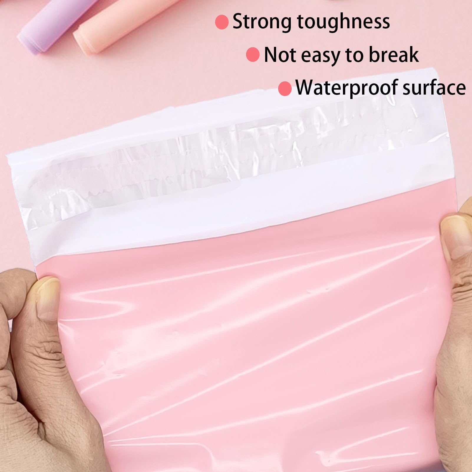 Generic self-adhesive disposal bags for feminine hygiene in pink.