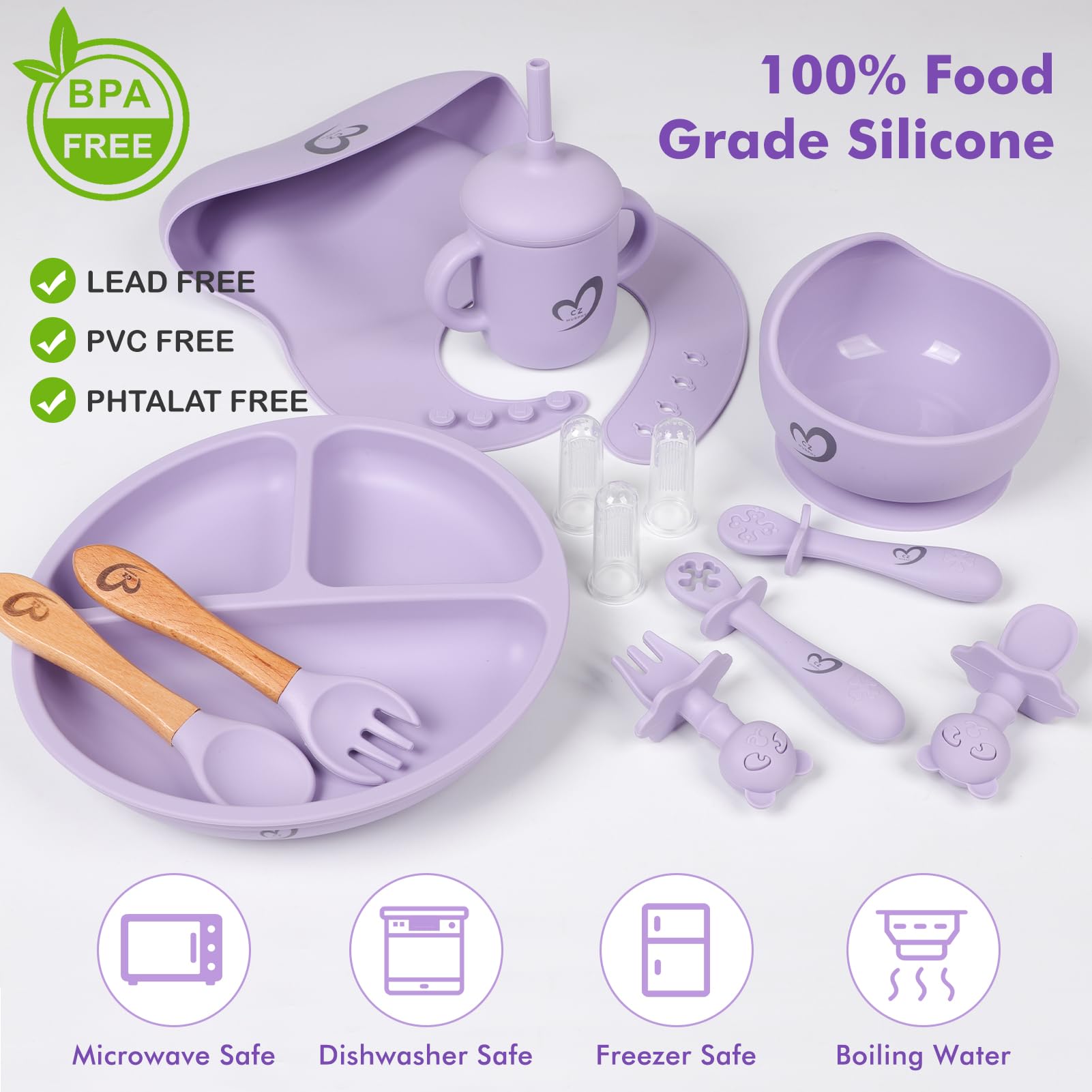 Generic silicone baby feeding set bib with catch pocket catches dropped food.