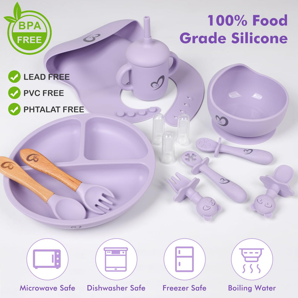 Generic silicone baby feeding set bib with catch pocket catches dropped food.