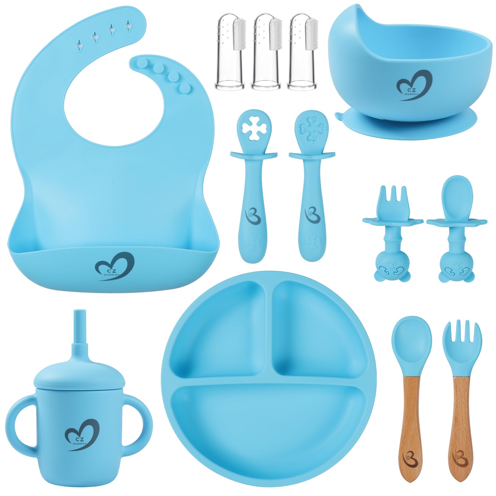 Generic silicone baby feeding set divided plate keeps foods separate for easier self-feeding.