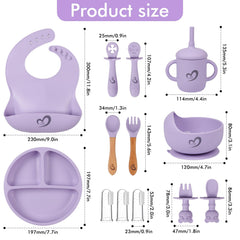 Generic silicone baby feeding set wooden fork with comfortable grip during meals.