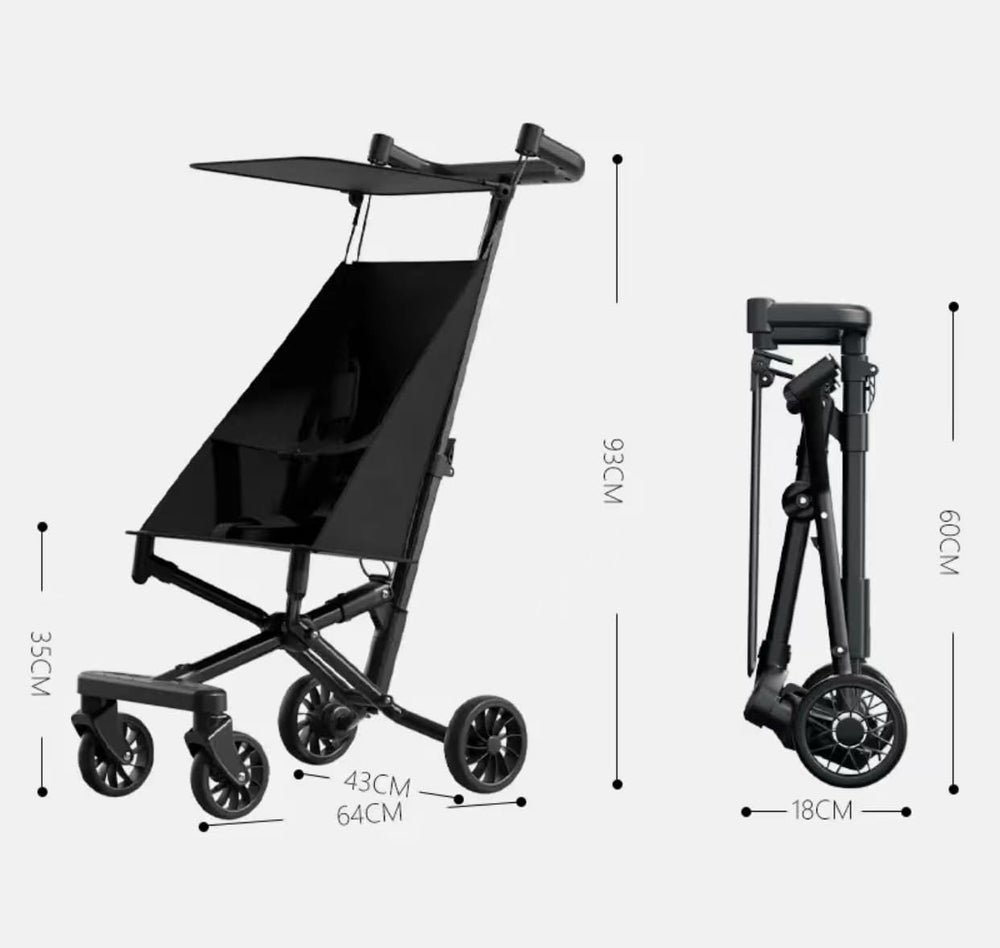 Generic Stroller travel-ready configuration with compact size for trips.