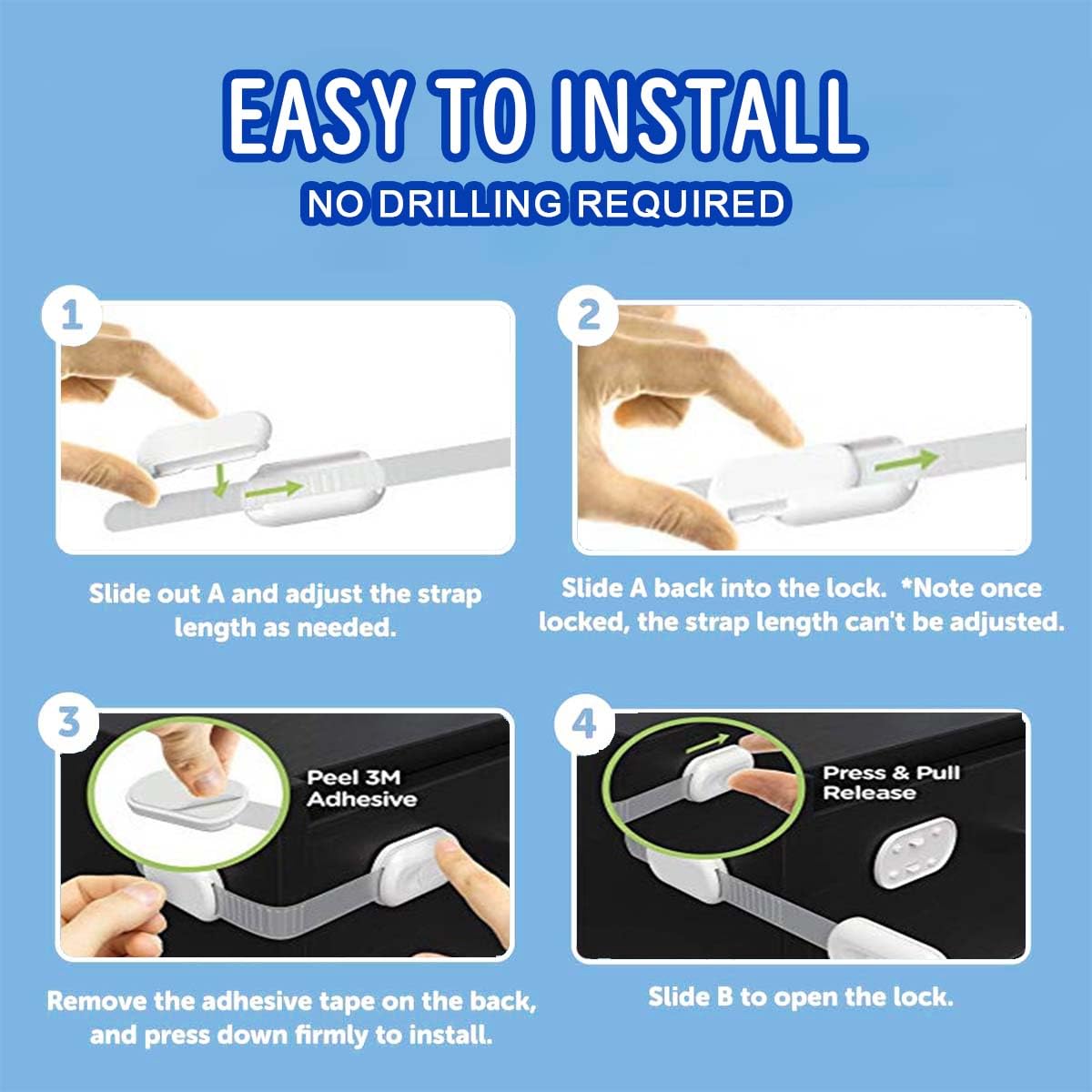 Generic universal baby lock installs in seconds, no tools.
