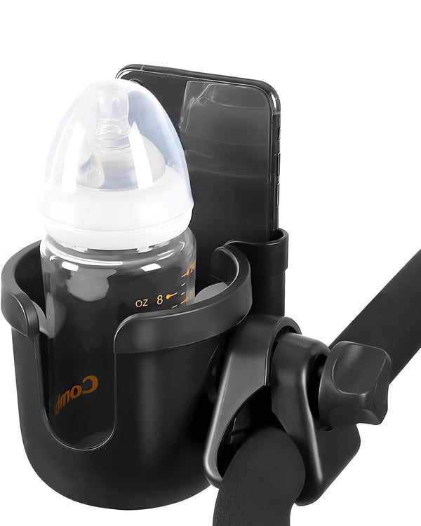 Generic universal stroller cup holder with 360 rotation keeps drinks easily reachable.