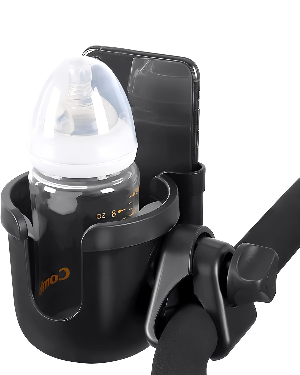 Generic universal stroller cup holder with 360 rotation keeps drinks easily reachable.