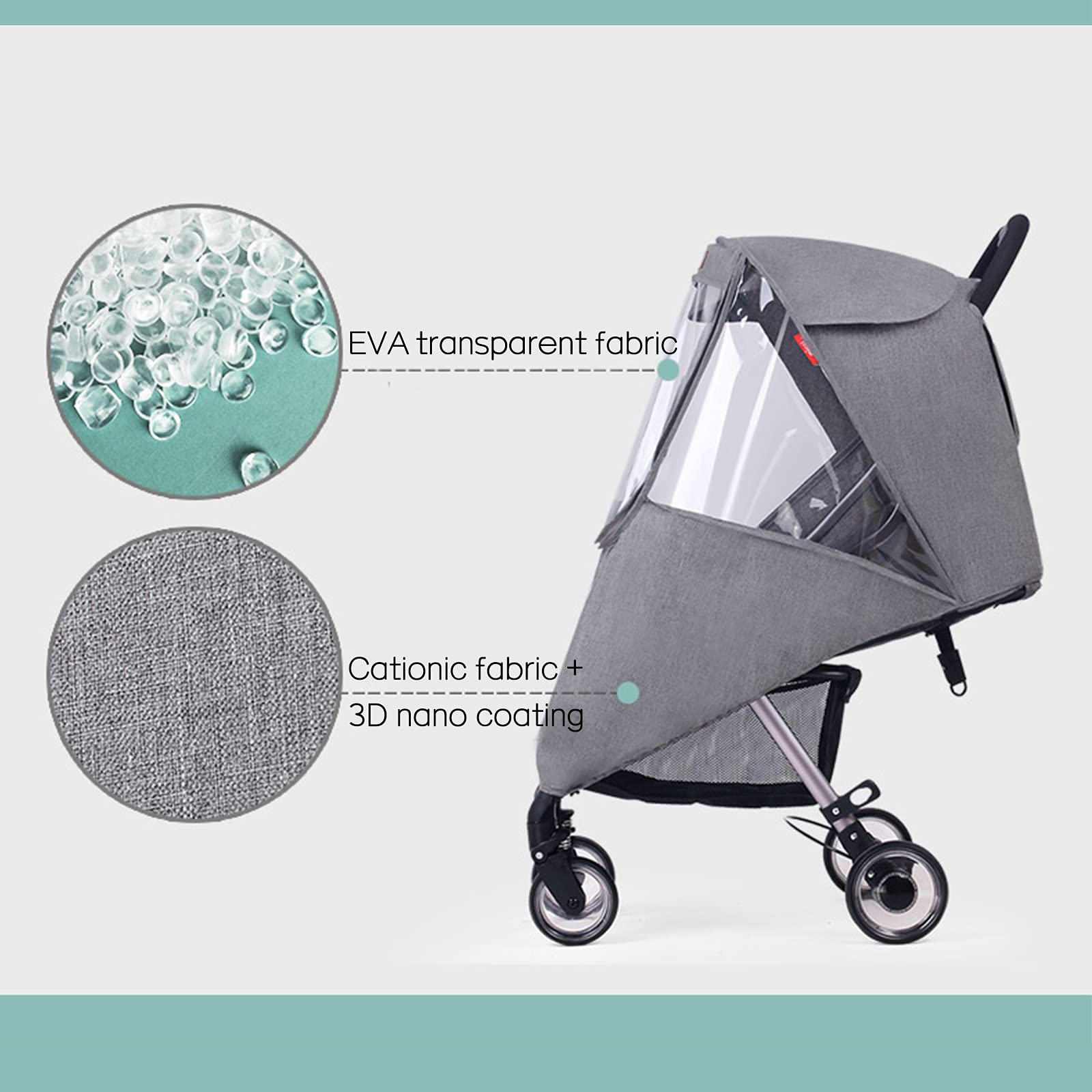 Generic universal stroller rain cover transparent window highlighting baby visibility during outings.