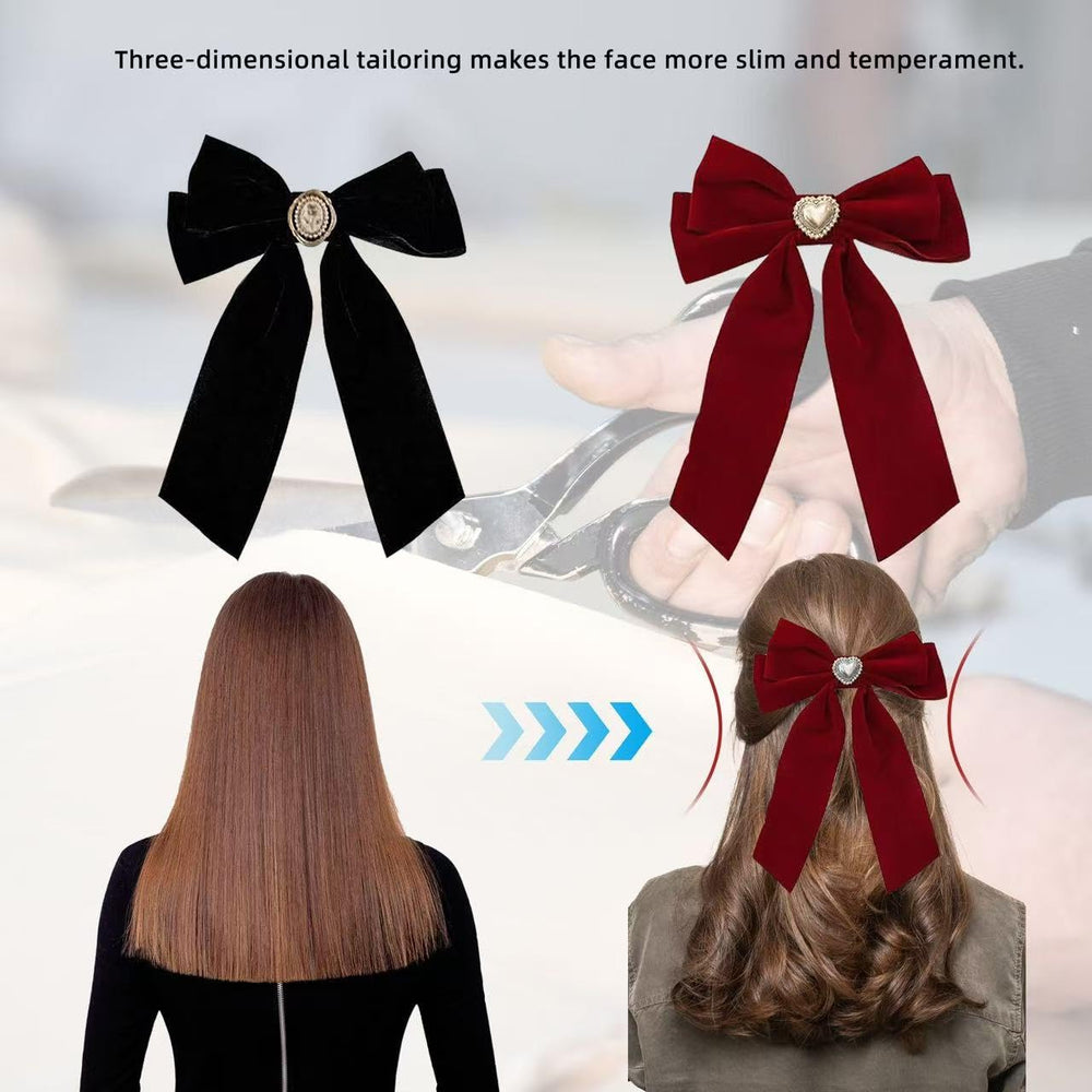 Generic velvet hair bow close-up shows soft texture for gentle styling