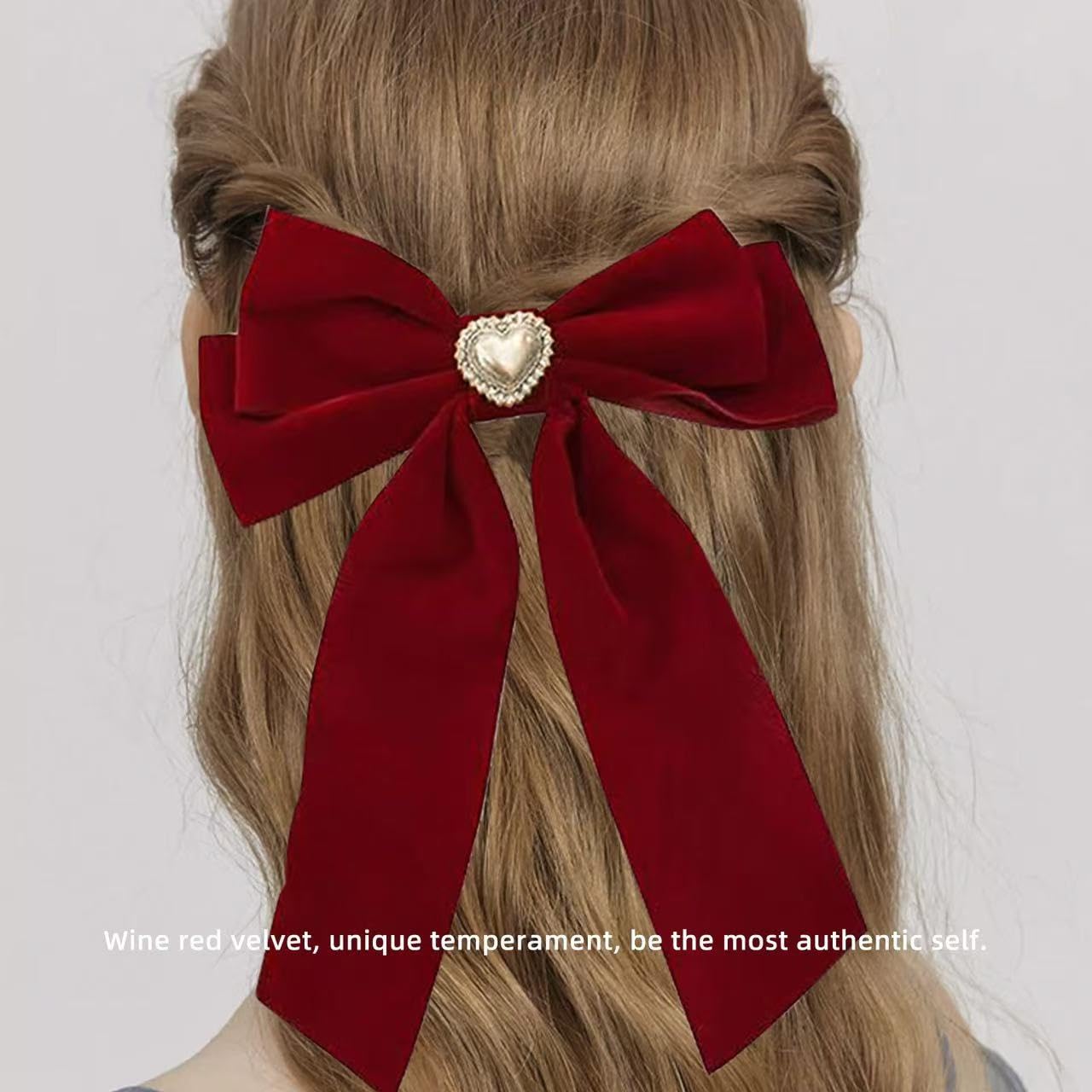 Generic velvet bows in green and red, versatile for many hairstyles