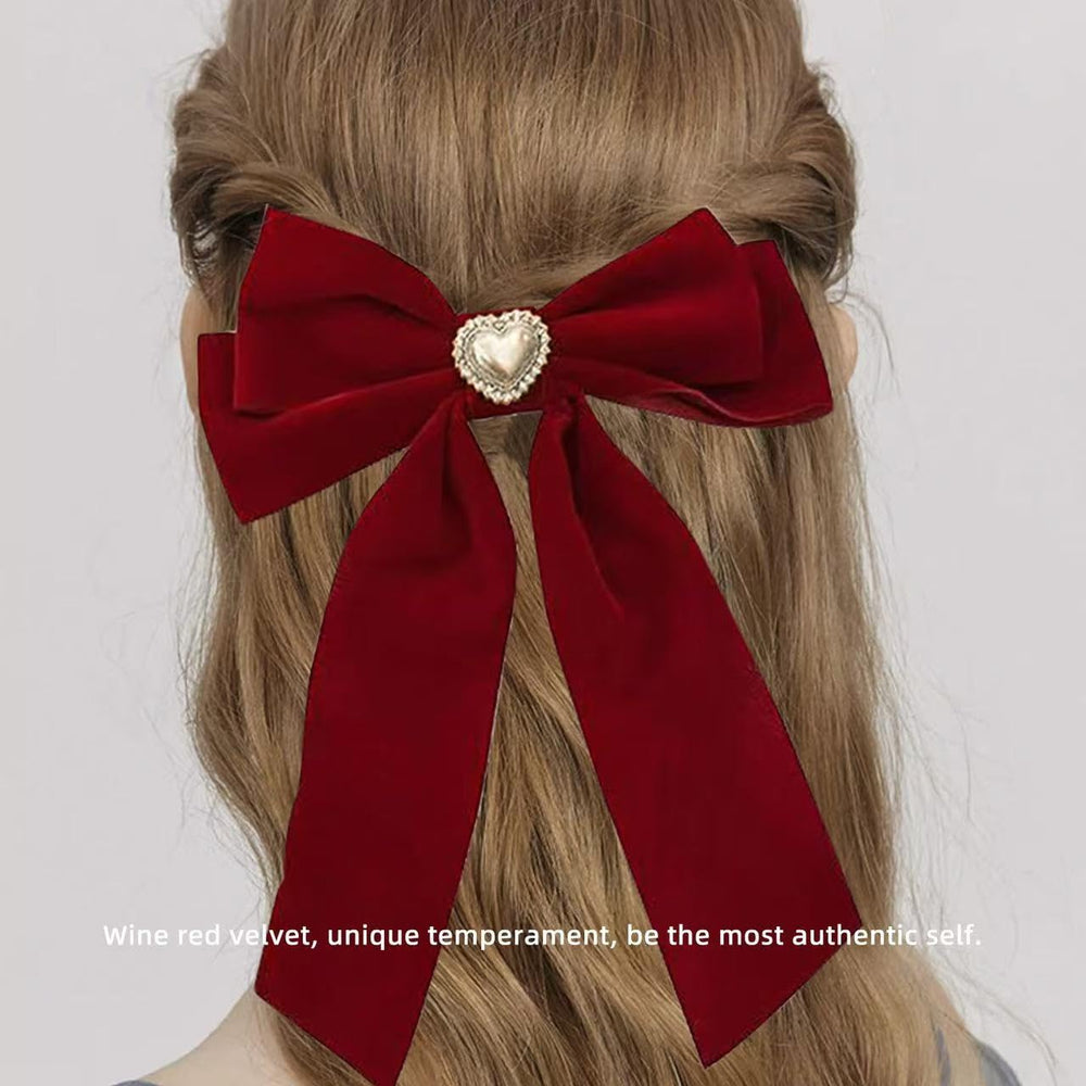 Generic velvet bows in green and red, versatile for many hairstyles