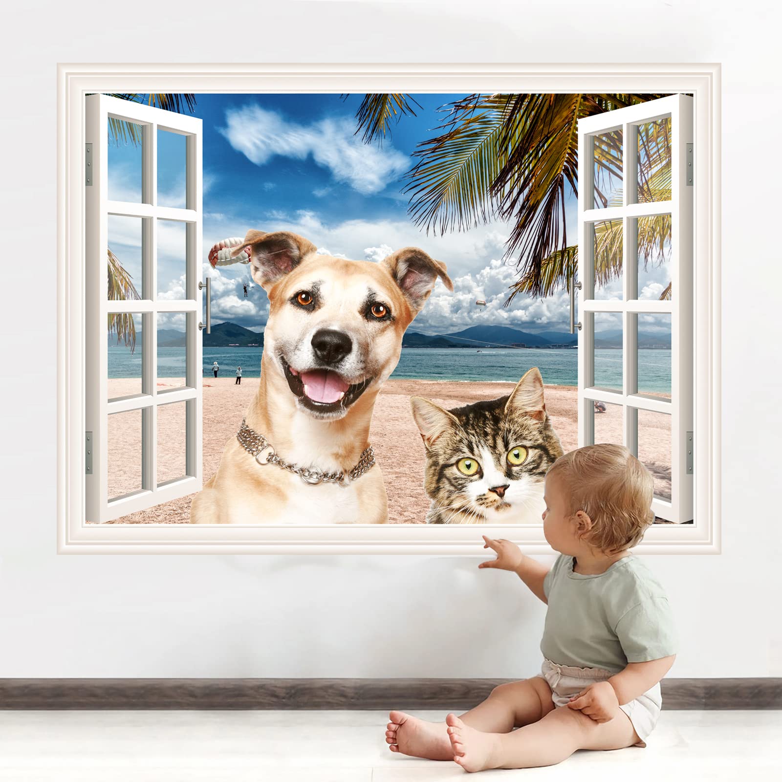 Generic wall sticker for playroom with dog-cat design adds vibrant decor.