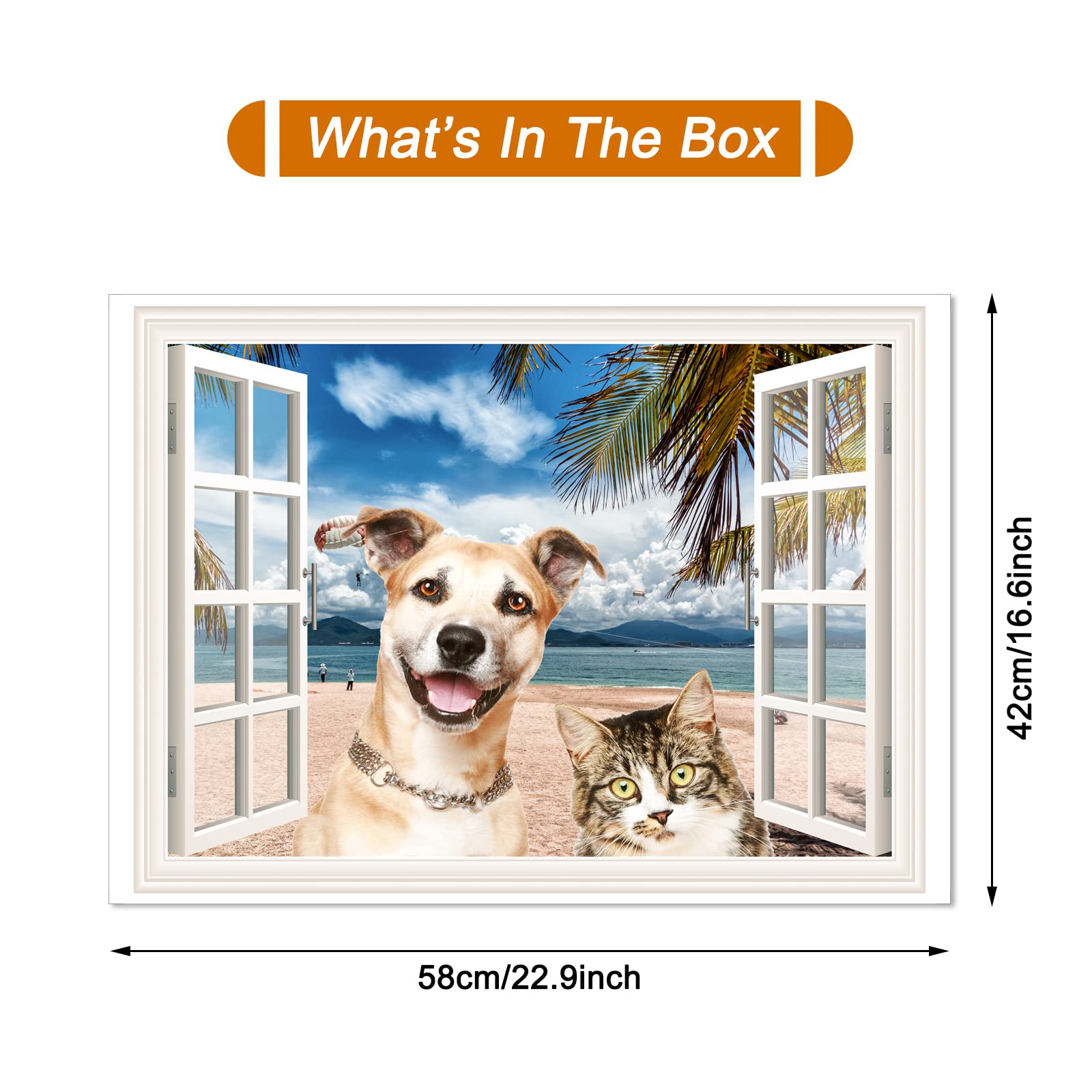 Generic window decor with dog-cat motif for office or studio ambiance.