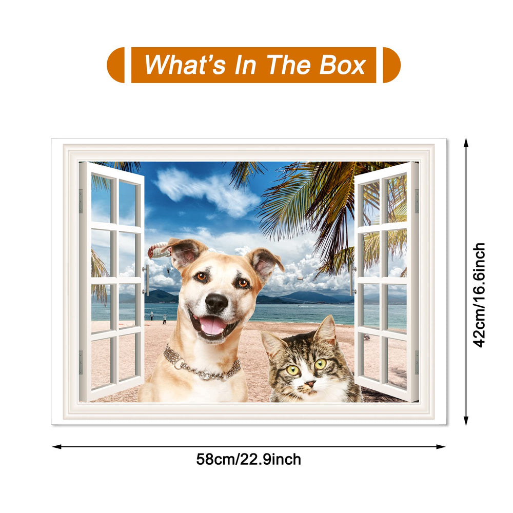 Generic window decor with dog-cat motif for office or studio ambiance.