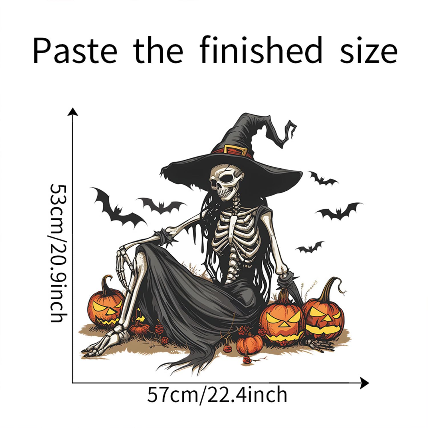 Generic Horror Halloween Witch Skeleton Wall Sticker easy apply design for classrooms.