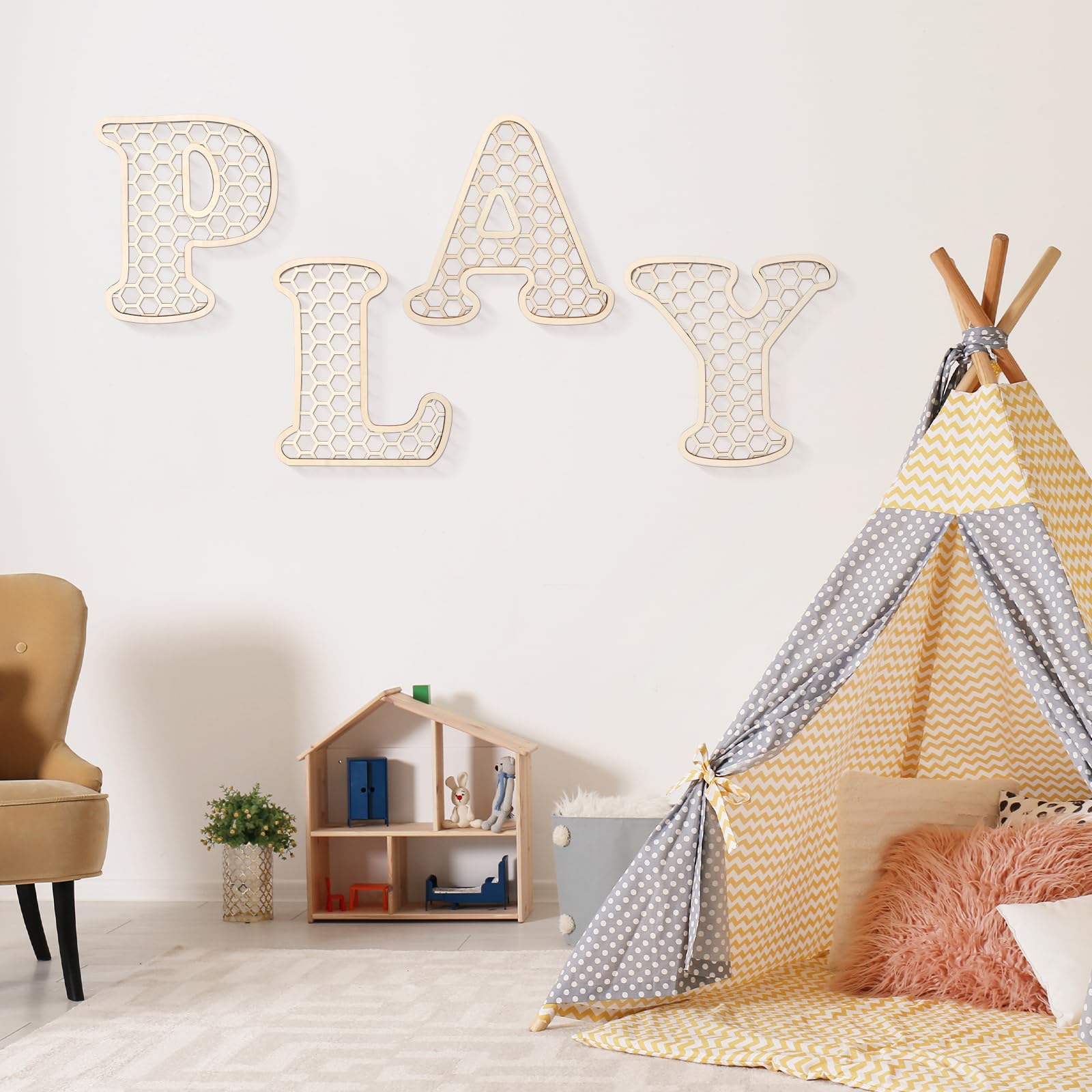Generic wooden letters can be arranged on shelves or walls for personalized messages.