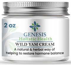 Genesis Wild Yam Root Cream tube close-up, highlighting premium natural texture and organic ingredients.
