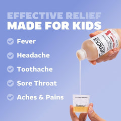 Genexa cherry-flavored liquid bottle designed for quick, kid-friendly dosing.