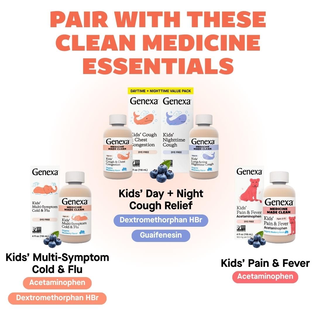 Genexa Kids Cold Crush dosing chart image for caregivers.