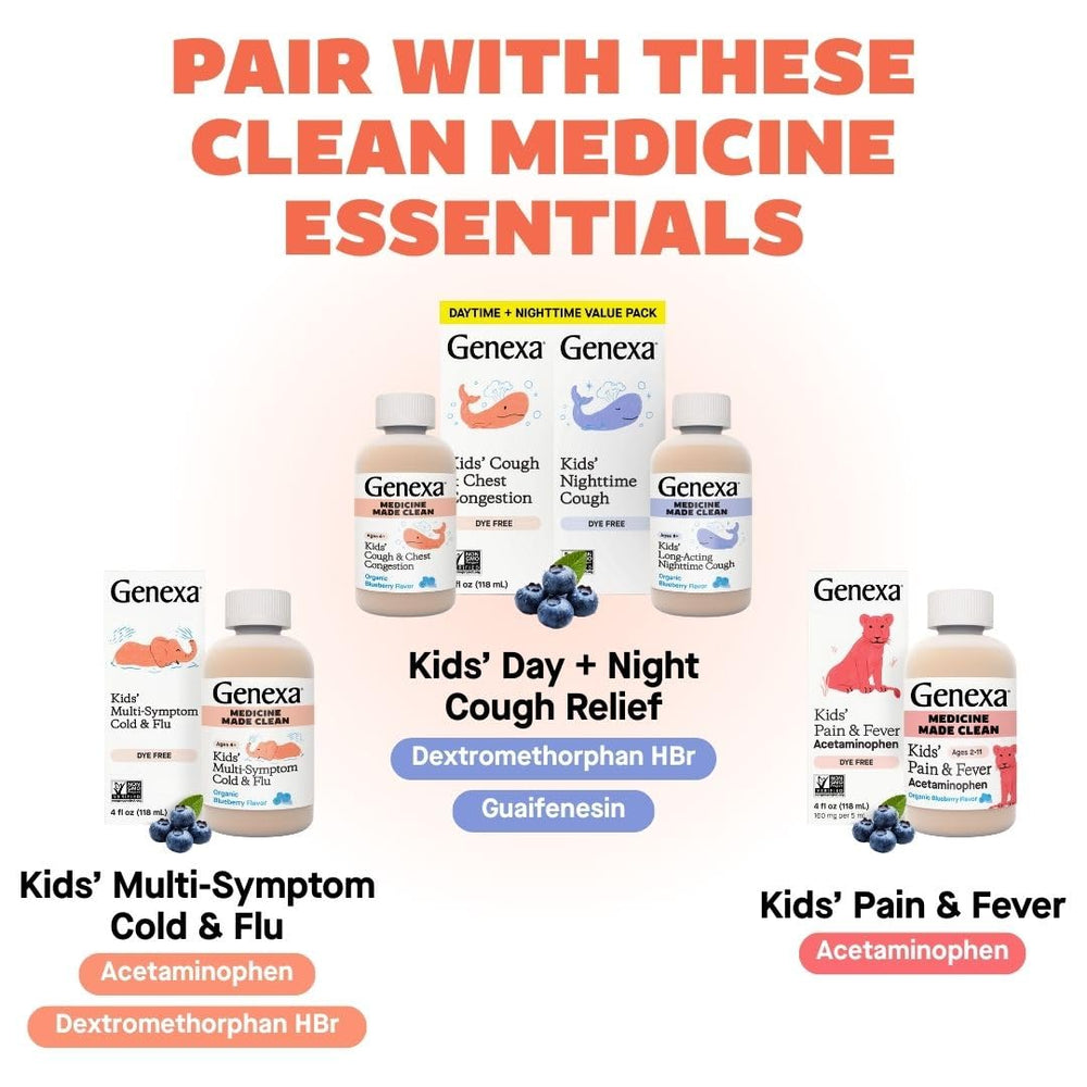 Genexa Kids Cold Crush dosing chart image for caregivers.