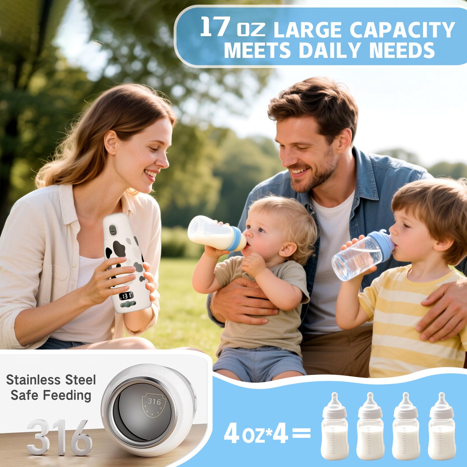 GENTLE BOTTLE portable warmer lightweight travel design fits bags and strollers.