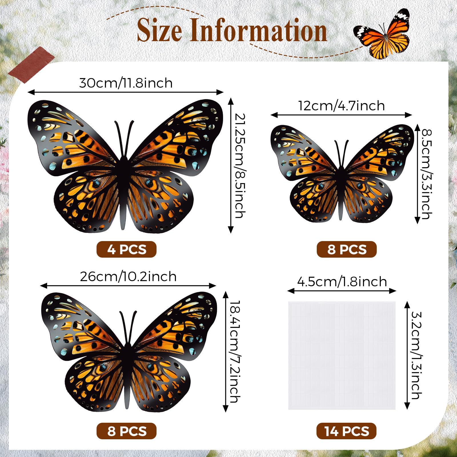 Geosar 3D monarch butterfly 26x18 cm adds lively accent to party rooms.