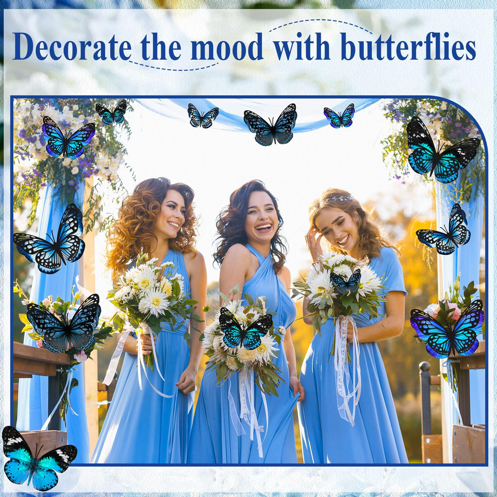 Geosar 3D monarch butterfly wall decor in black and blue, easy wall application