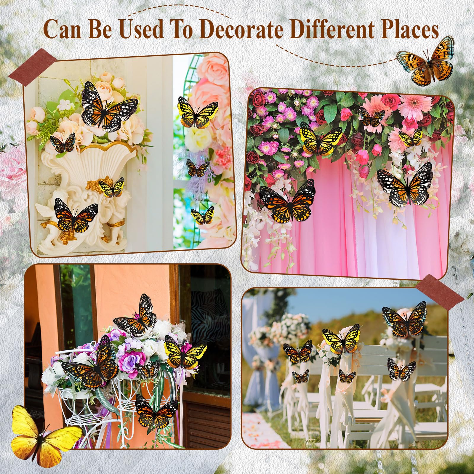 Geosar black-yellow monarch decor suits weddings and celebrations with bold contrast.