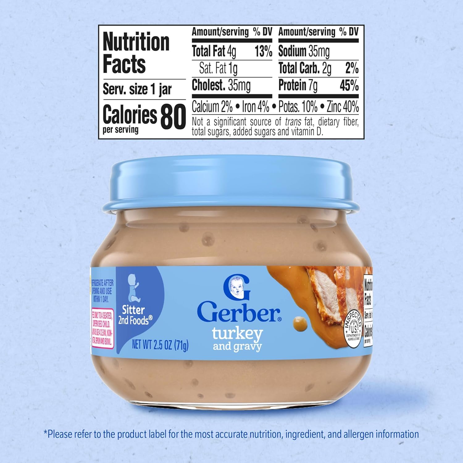 Gerber 2nd Foods turkey-gravy jar; protein-rich baby meal