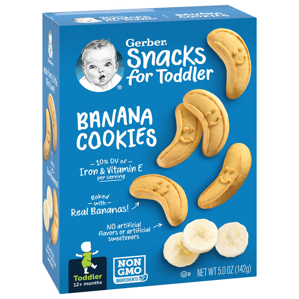 Gerber banana cookies serving size shown in flat layout