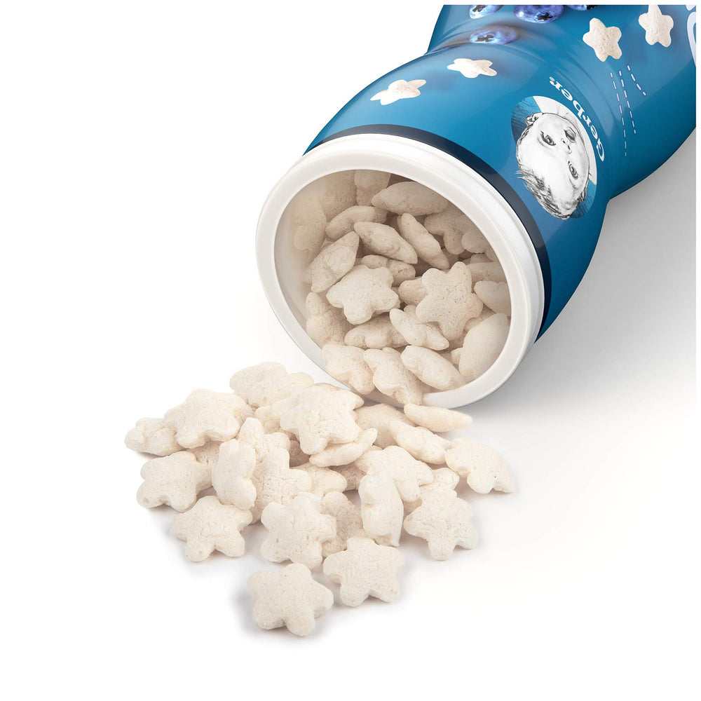 Gerber Graduates toddler hands, easy-to-grasp puffs for self-feeding practice.