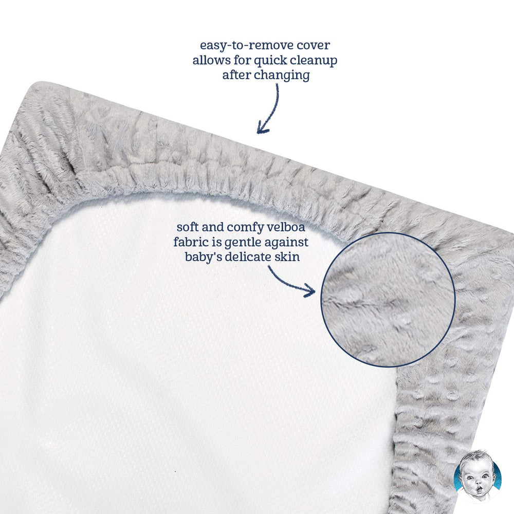 Gerber coordinating nursery sheets and blankets pair with the dotted blue cover for a cohesive look.