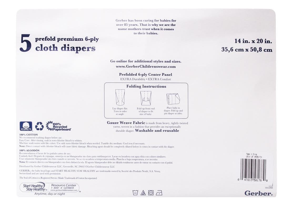 Gerber Prefold Premium 6-Ply Diapers in use showing absorbent layers for quick changes.