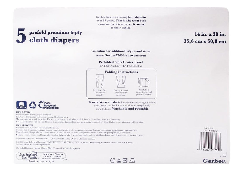Gerber Prefold Premium 6-Ply Diapers in use showing absorbent layers for quick changes.