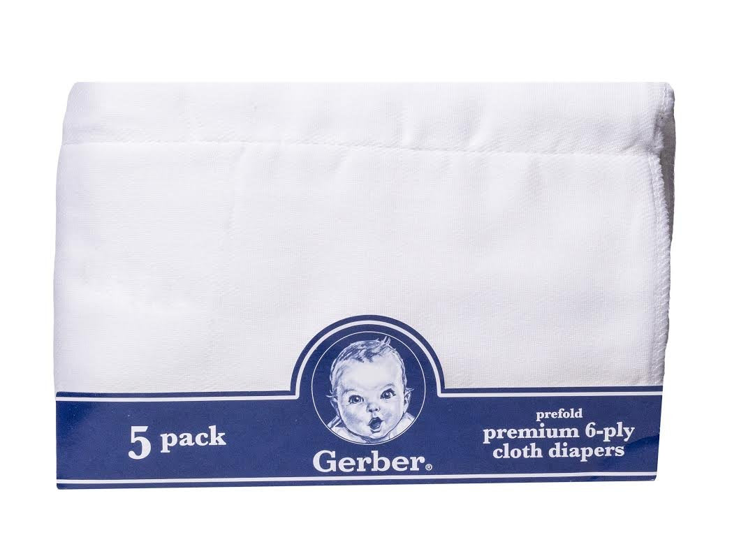 Gerber Prefold Premium 6-Ply Diapers pack displays soft cotton layers for easy changes.