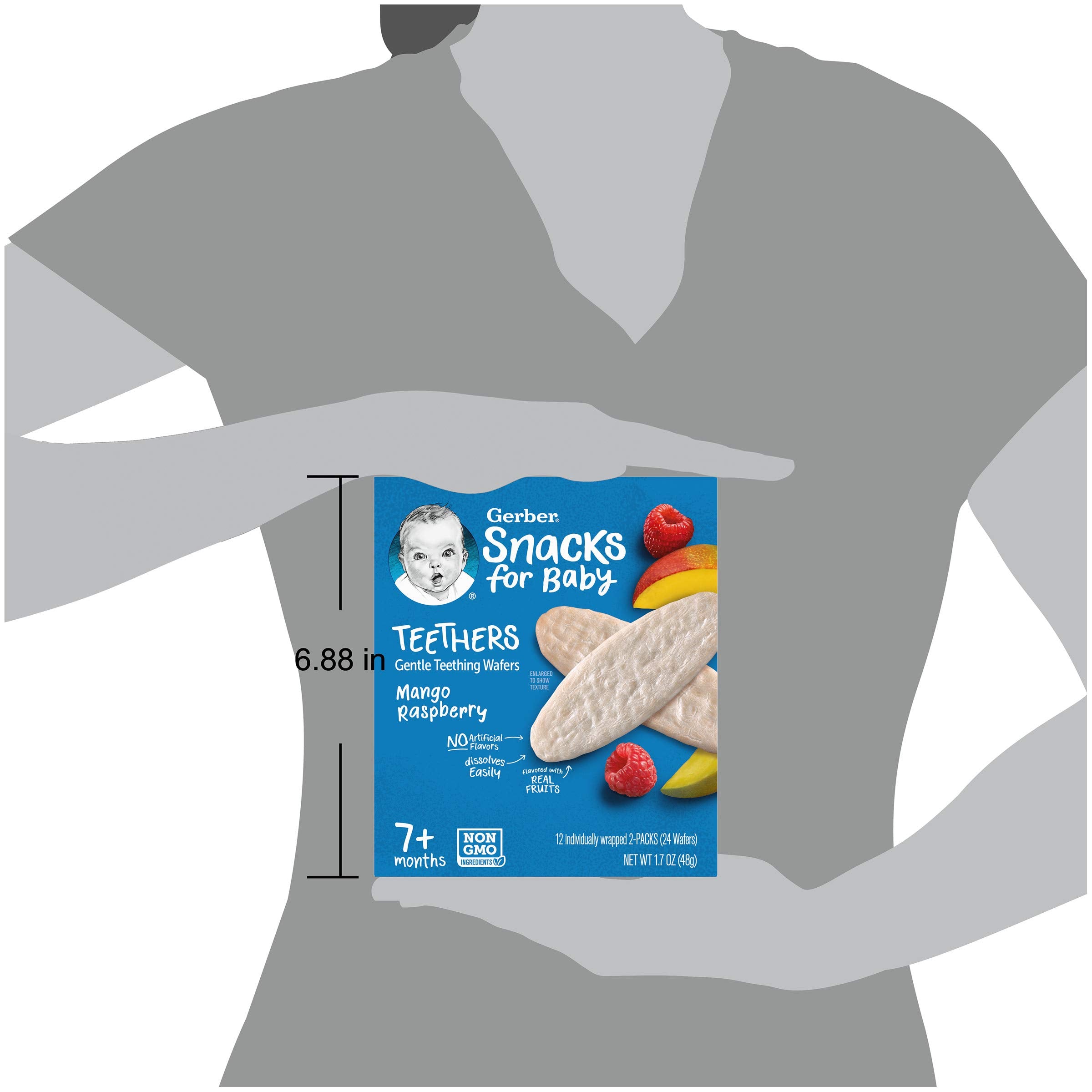 Gerber teething wafers two-pack box, convenient travel snack.