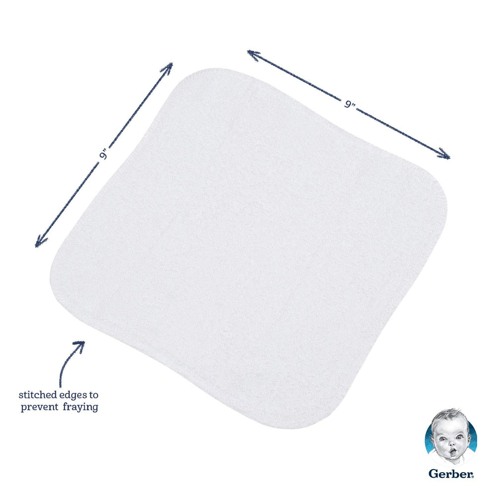 Gerber washcloth measures 9x9 inches for generous coverage