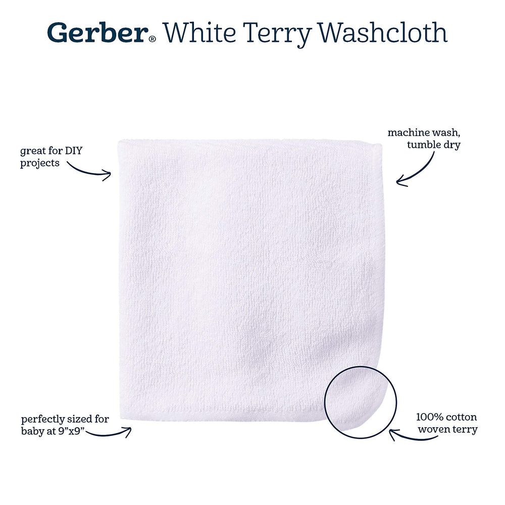 Gerber washcloth features stitched edges to prevent fraying