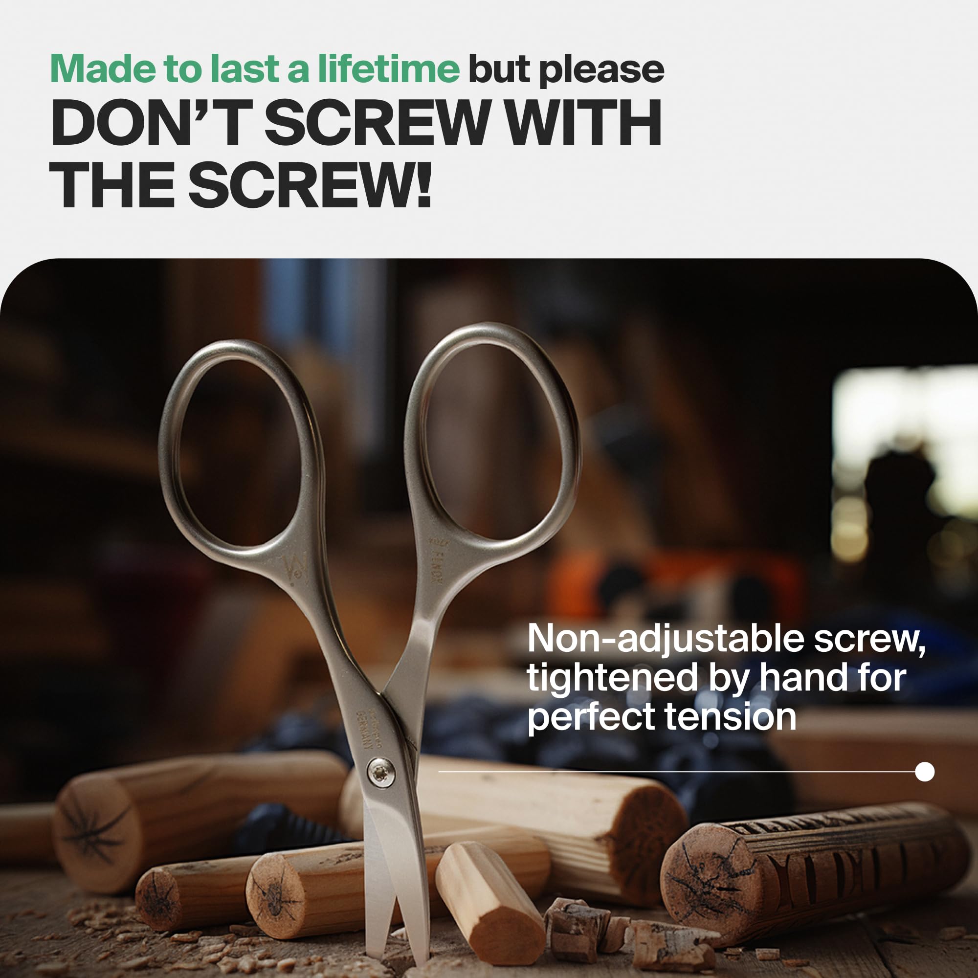 High-carbon stainless steel finish on GERMANIKURE scissors for durability
