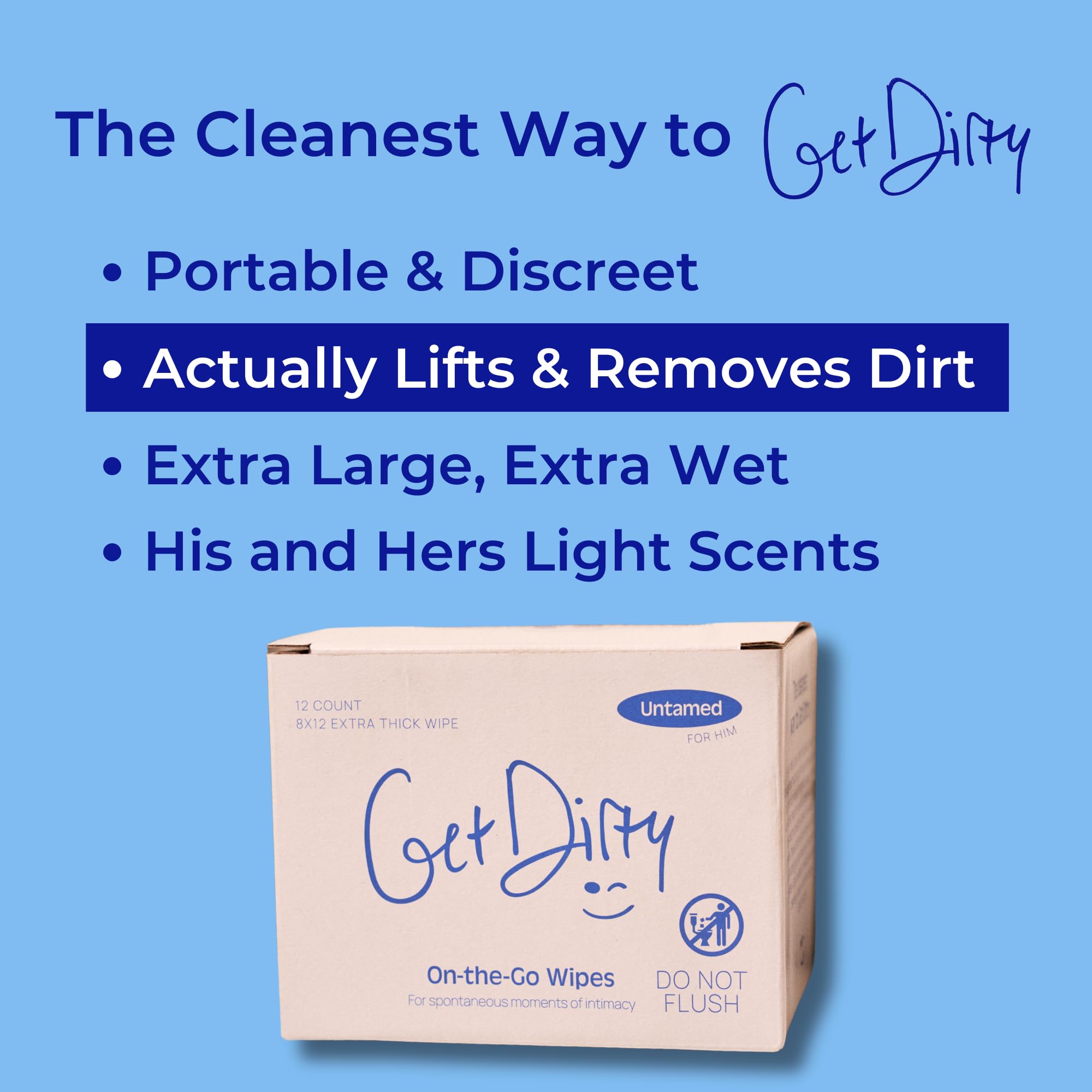 Get Dirty facial and delicate areas safe wipe, gentle pH-balanced formula