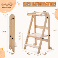 Gewitt toddler tower with safety rail fixed with plum blossom screws for secure use.
