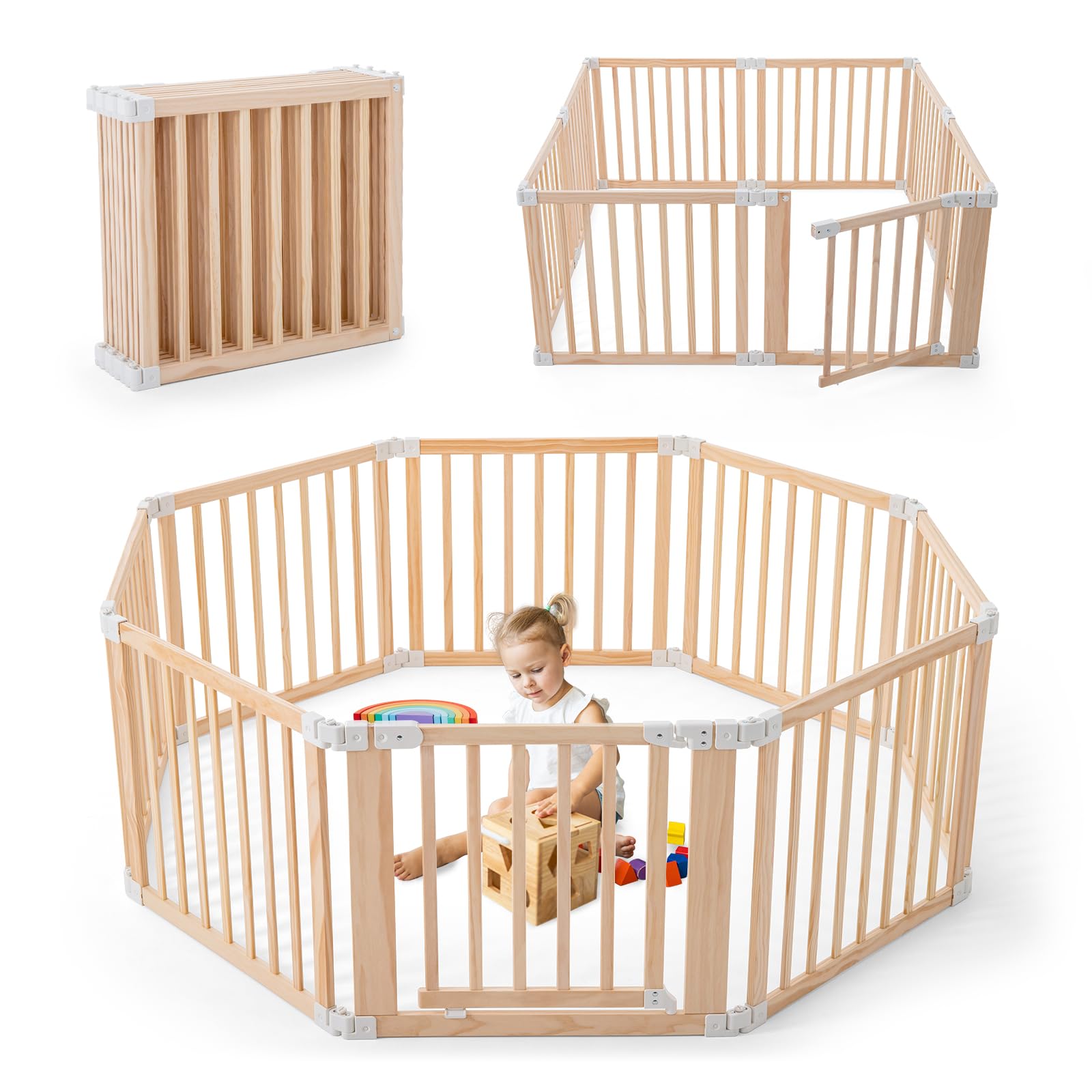 Gewitt foldable wooden playpen assembled for a spacious, safe play area.