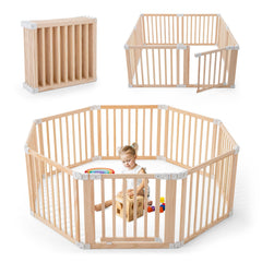 Gewitt foldable wooden playpen assembled for a spacious, safe play area.