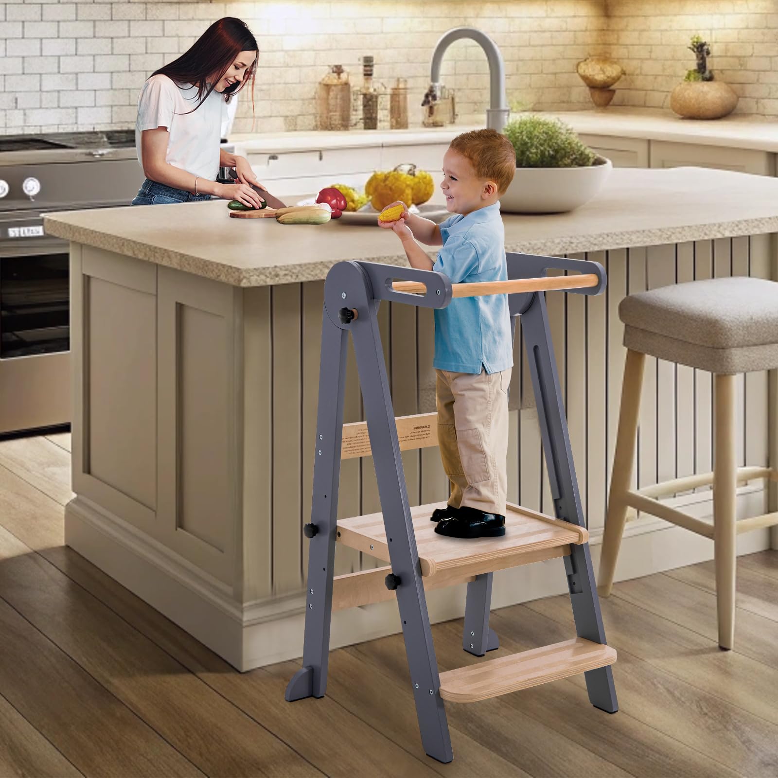 Gewitt kitchen stool safety rail engaged for secure use