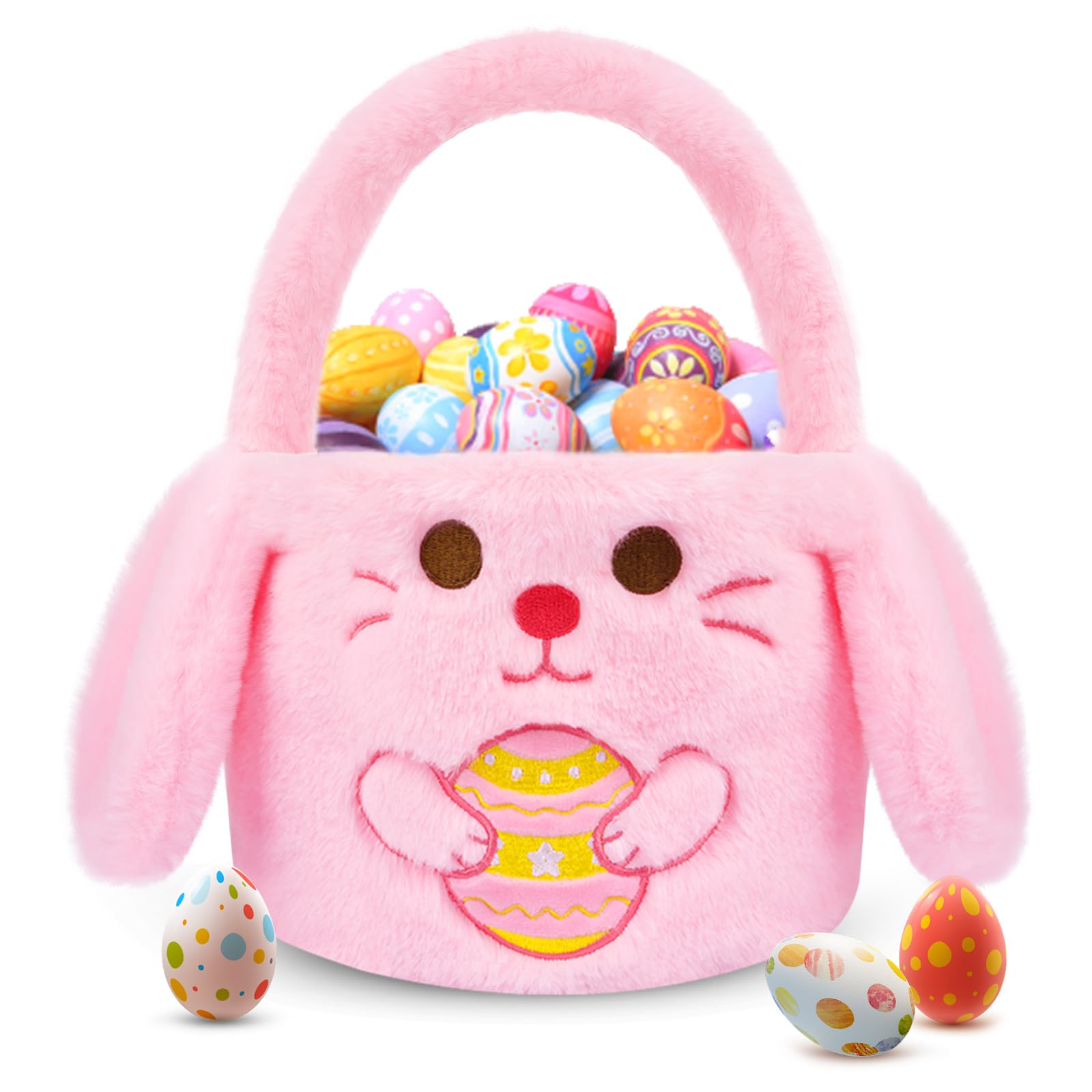 GEWUJATOP Easter Bunny Basket with handle, ideal for egg hunts and party favors.