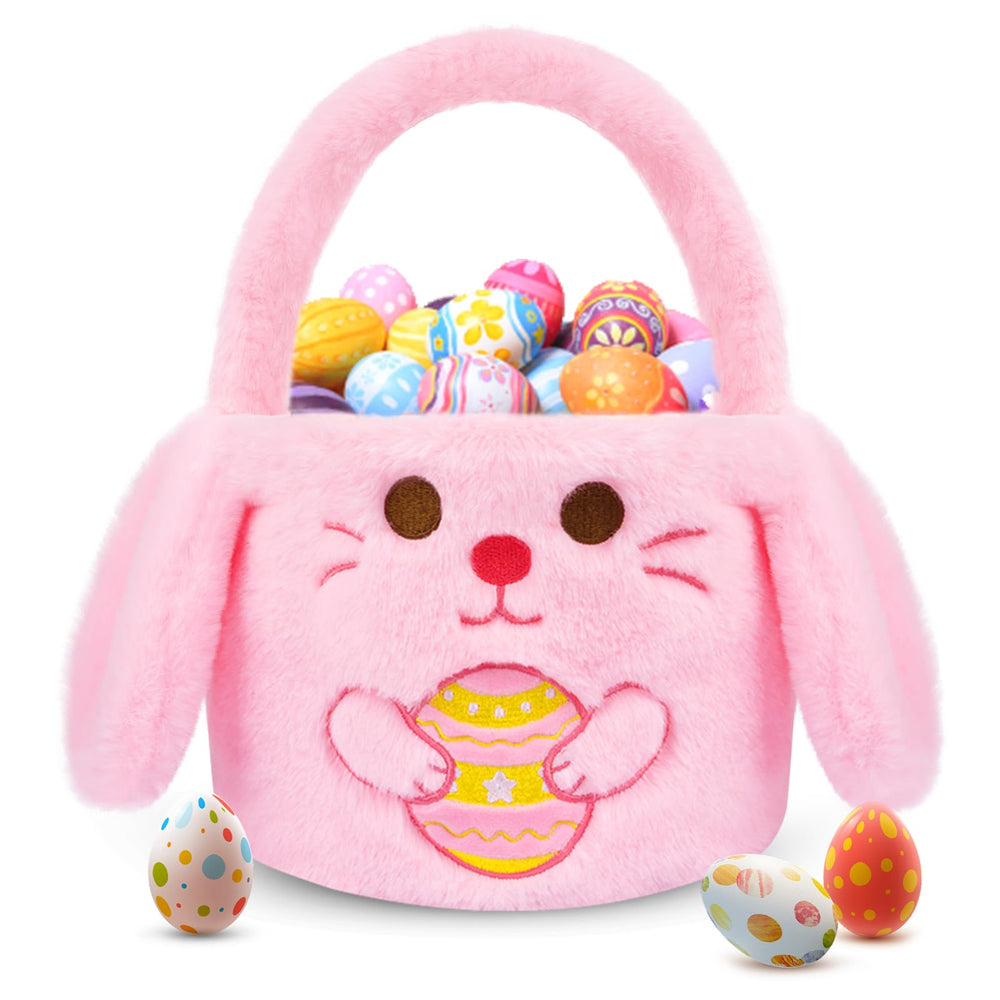 GEWUJATOP Easter Bunny Basket with handle, ideal for egg hunts and party favors.