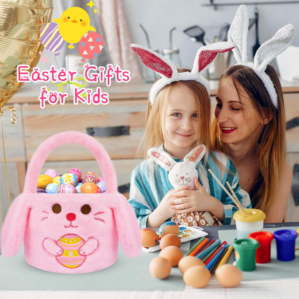 GEWUJATOP Easter bunny basket material close-up highlighting plush fabric and durability.