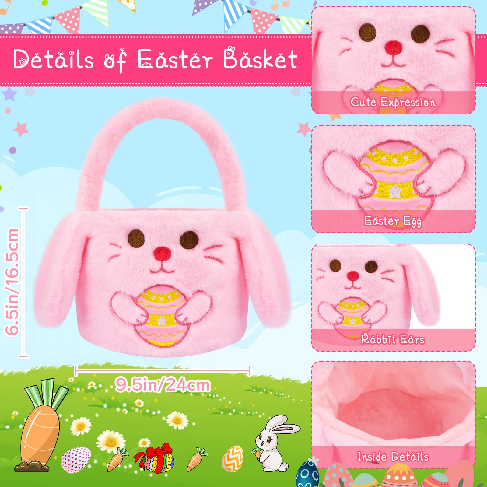 GEWUJATOP rabbit storage tote side view showing plush softness and space for goodies.