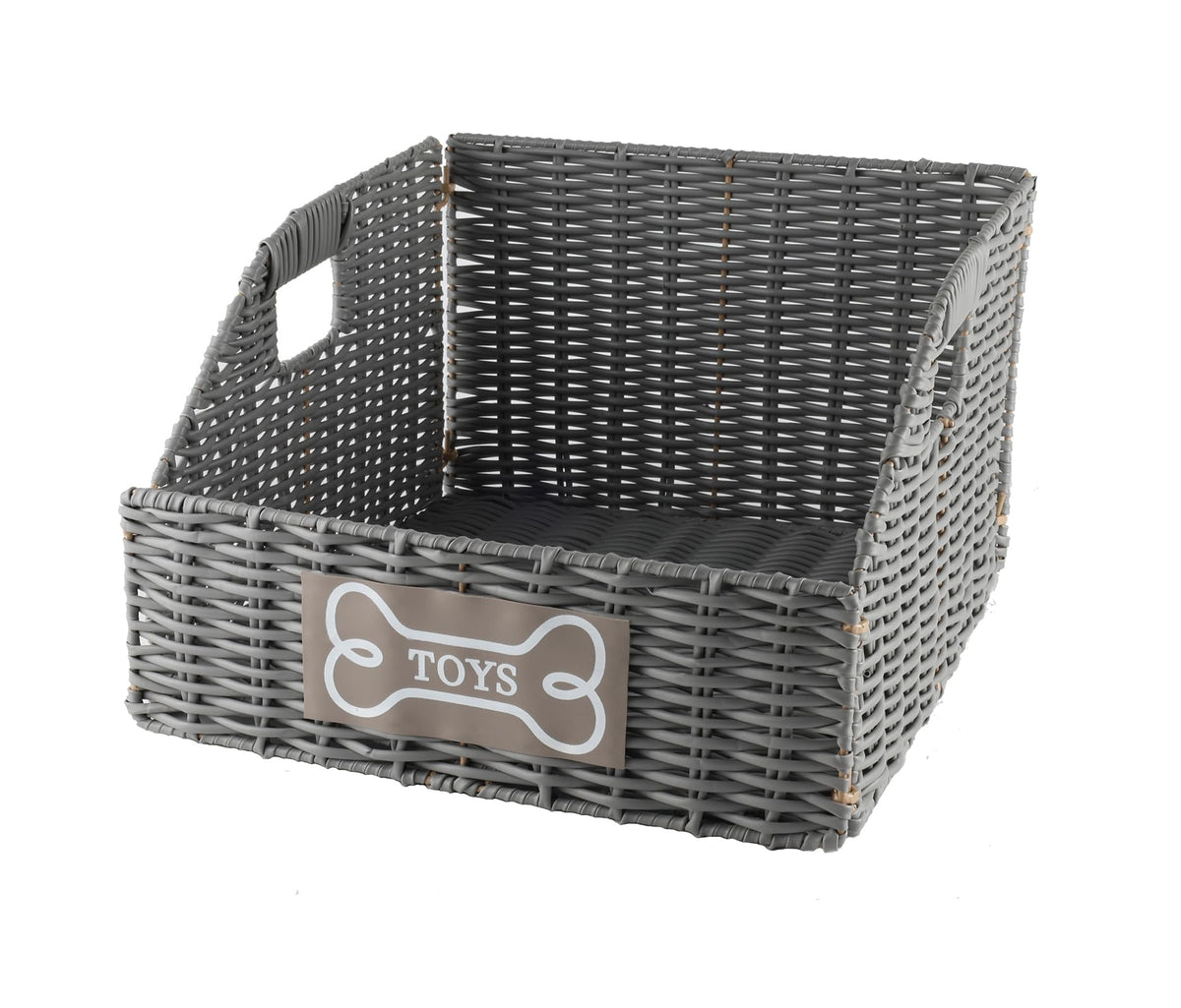 Geyecete collapsible grey dog toy basket keeps toys tidy and accessible.