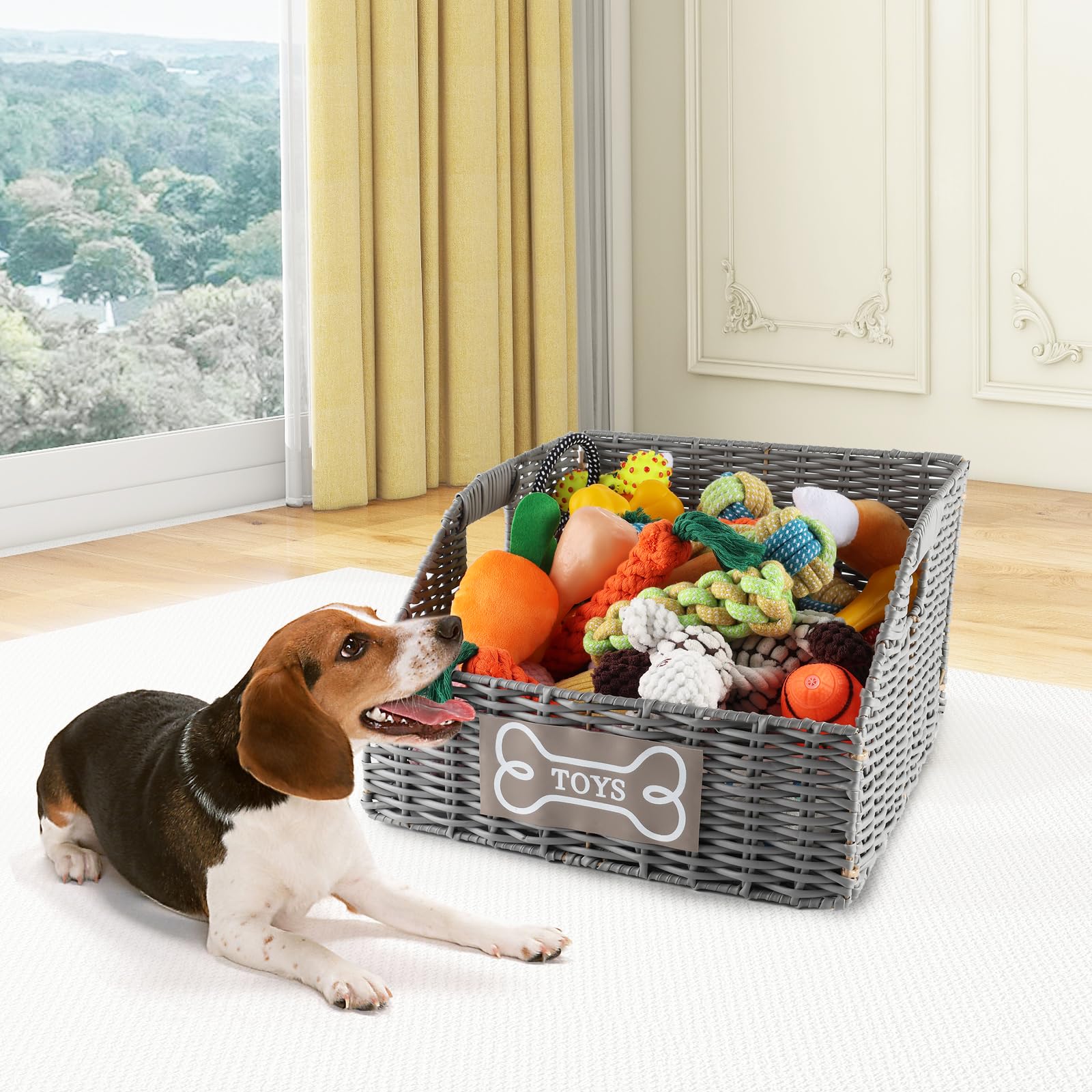 Geyecete cubby-friendly basket fits into shelves for versatile toy storage.