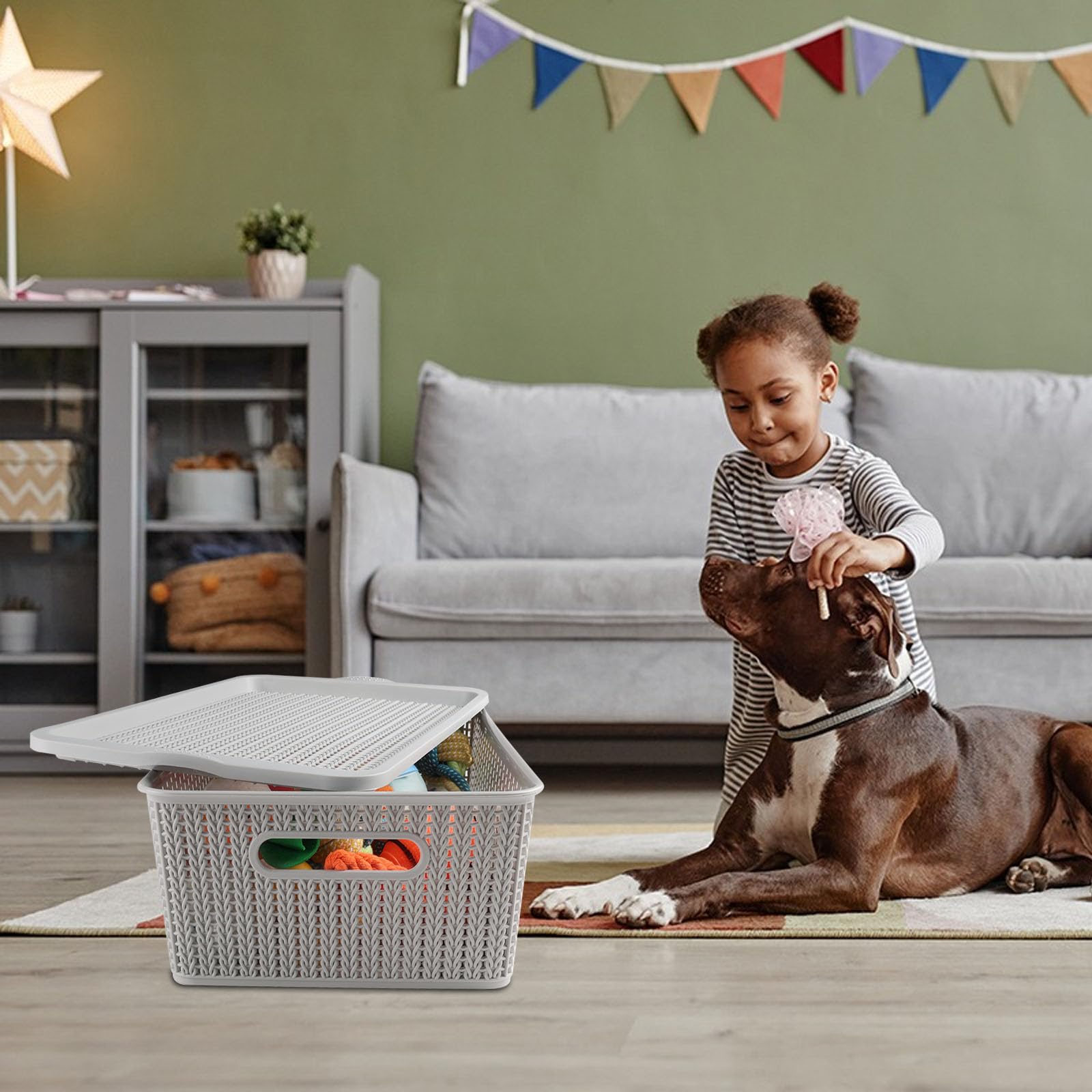 Geyecete dog toy bin fits bedrooms and bathrooms for clutter-free spaces.